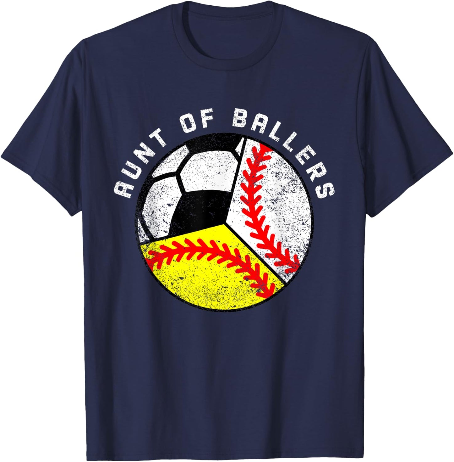 Aunt Of Ballers Funny Baseball Softball Soccer Player Aunt T-Shirt - T-Shirt | Navy