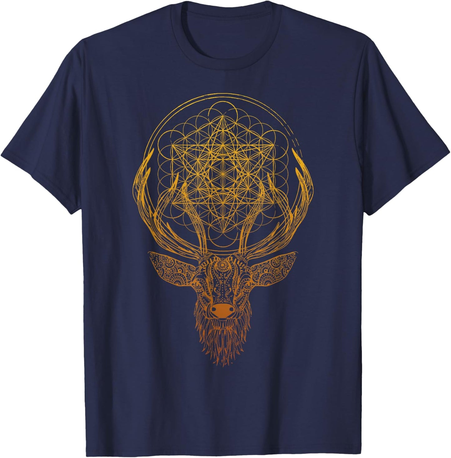 Deer Sacred Geometry Flower of Life Spiritual Art Metatron T-Shirt - T-Shirt | Navy