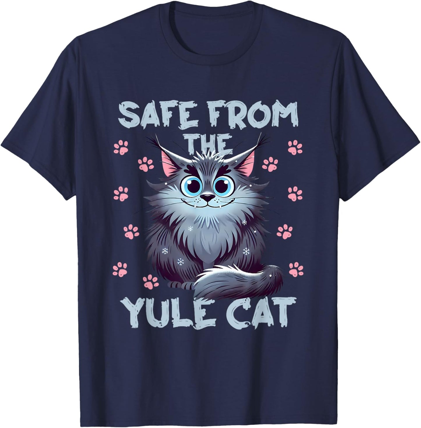 Safe From the Yule Cat Jolakotturinn Icelanic Folklore Women Kids T-Shirt - T-Shirt | Navy