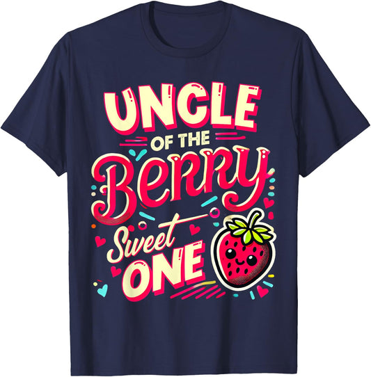 Uncle Of The Berry Sweet One Strawberry First Birthday T-Shirt - T-Shirt | Navy