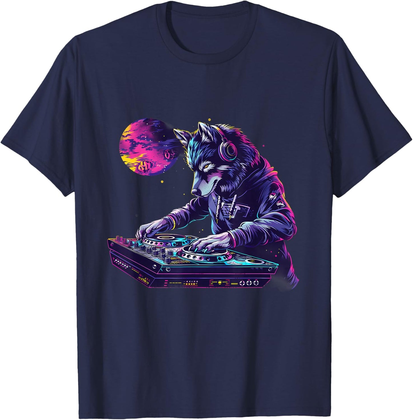 DJ Wolf Turntable DJ Wolf Beatmaker Dance Music Wolf Lover T-Shirt - T-Shirt | Navy