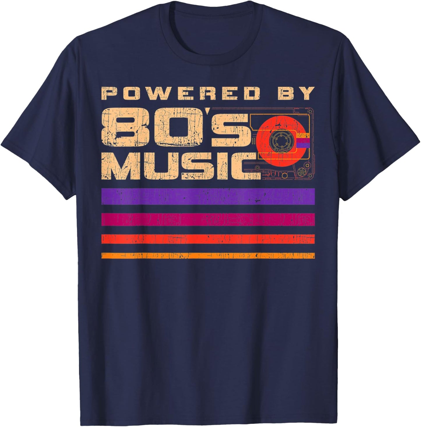Retro Vintage Distressed 80's Music Rock Lovers T-Shirt - T-Shirt | Navy