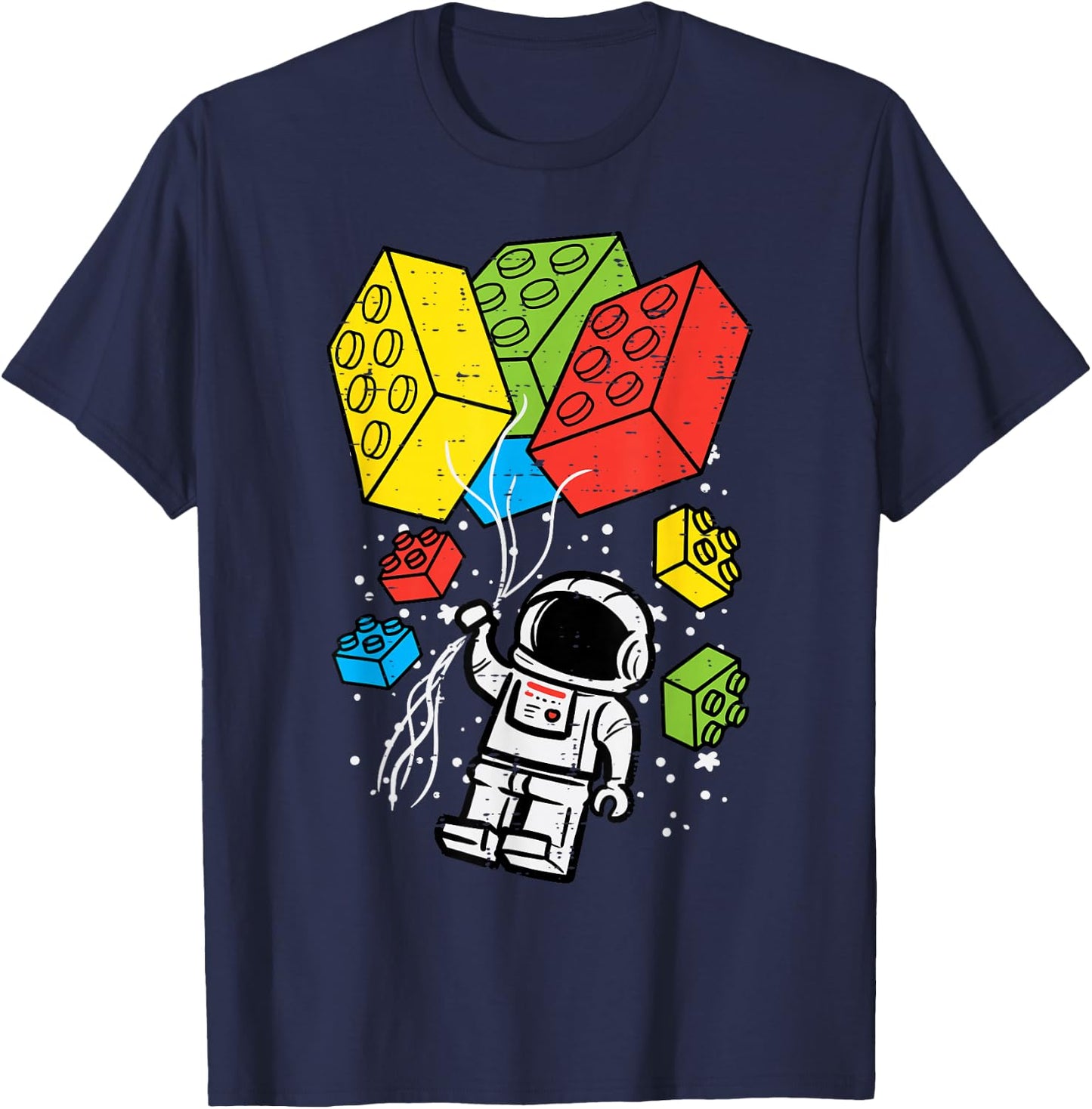 Astronaut Block Building Balloons Space Toddler Boys Kids T-Shirt - T-Shirt | Navy