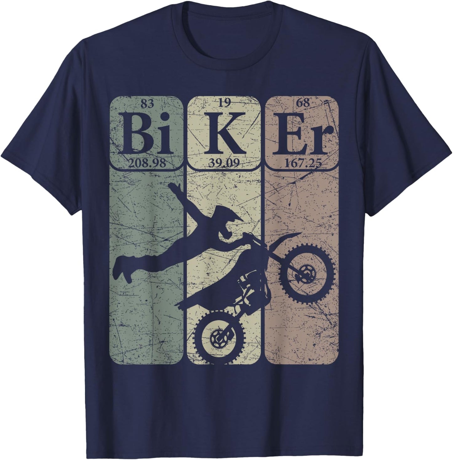 Biker Periodic Table Elements Motocross Bike Nerd Vintage T-Shirt - T-Shirt | Navy