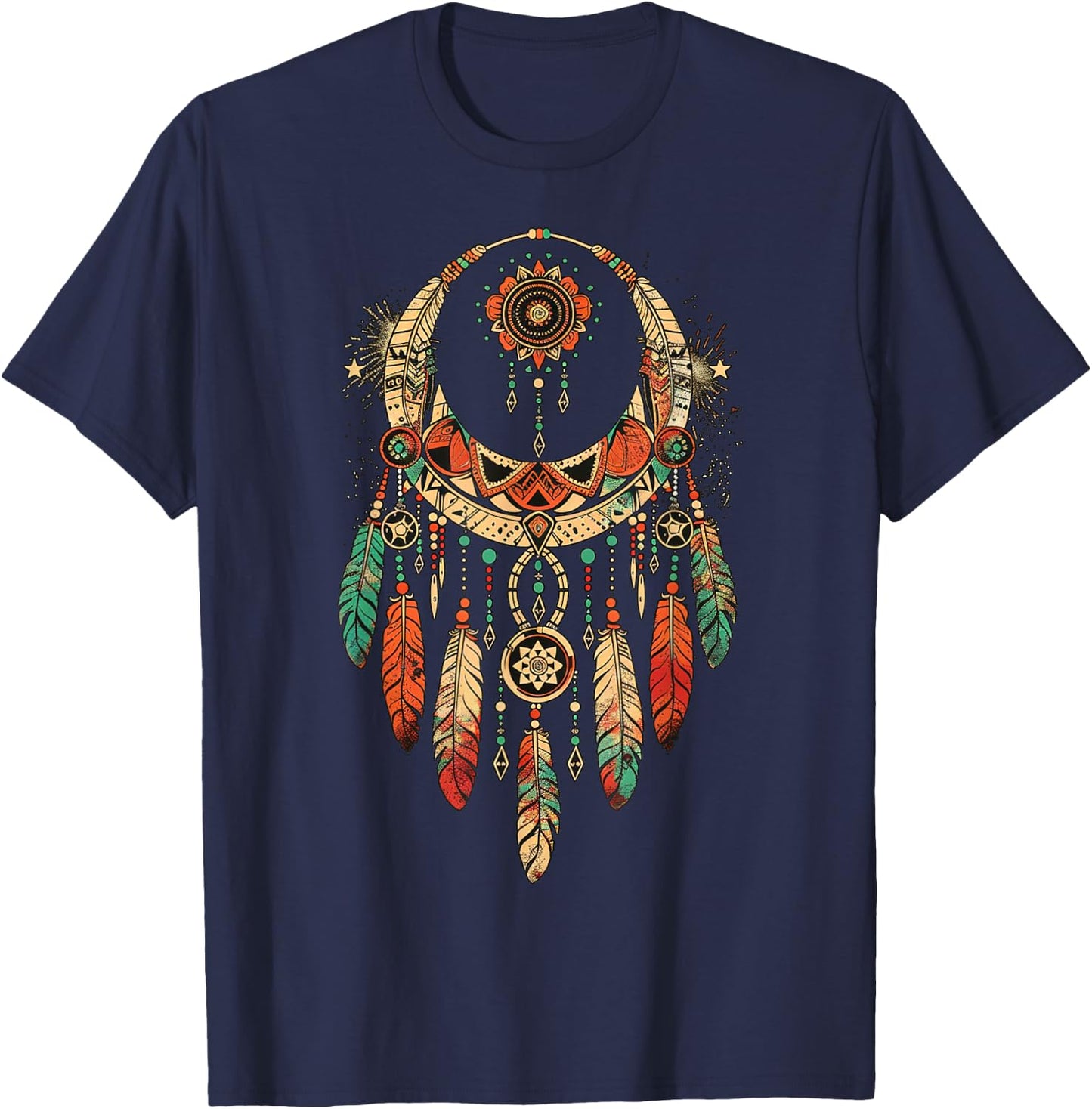 Boho Dreamcatcher - Tribal Feather Design T-Shirt - T-Shirt | Navy