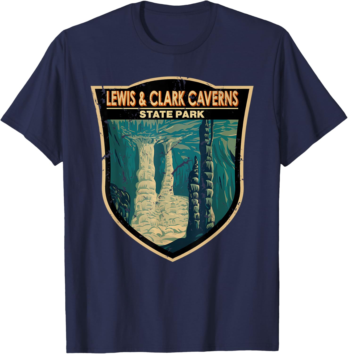 Vintage Lewis And Clark Caverns State Park Montana Badge T-Shirt - T-Shirt | Navy