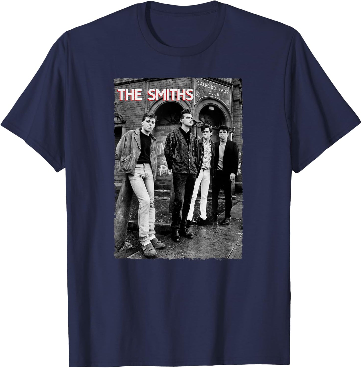 The Smiths Outside Salford Lads Club by Stephen Wright T-Shirt - T-Shirt | Navy
