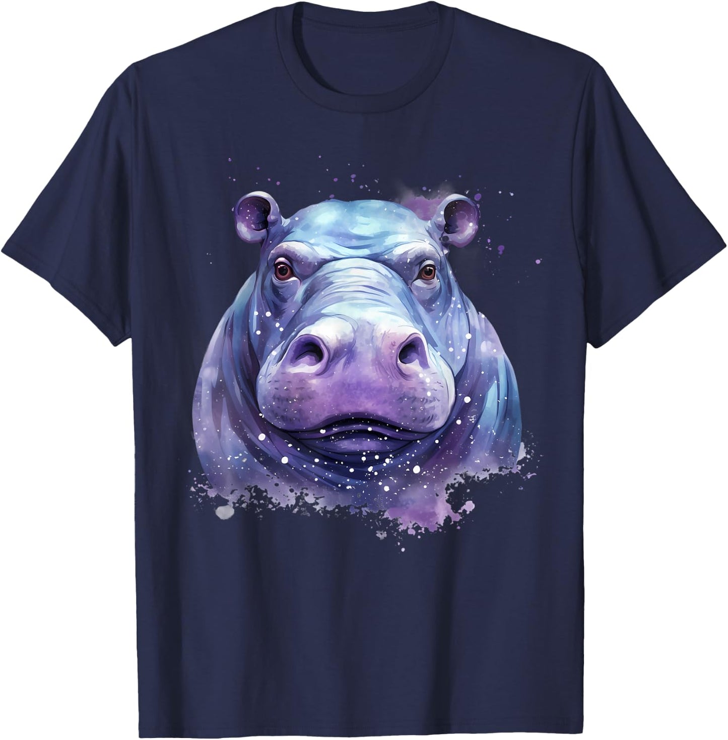 Hippo Portrait Wildlife Colourful Animal Print Hippopotamus T-Shirt - T-Shirt | Navy