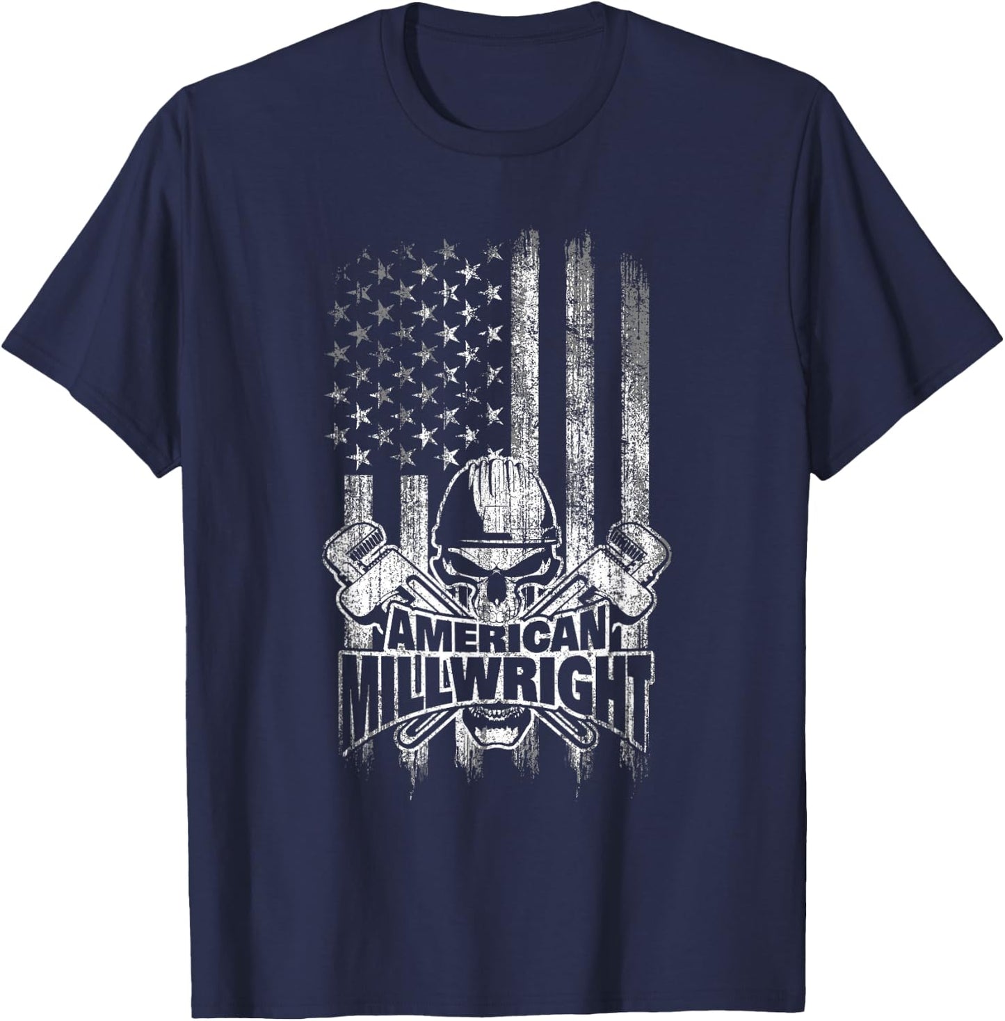 Millwright Skull and Wrenches American Flag T-Shirt - T-Shirt | Navy