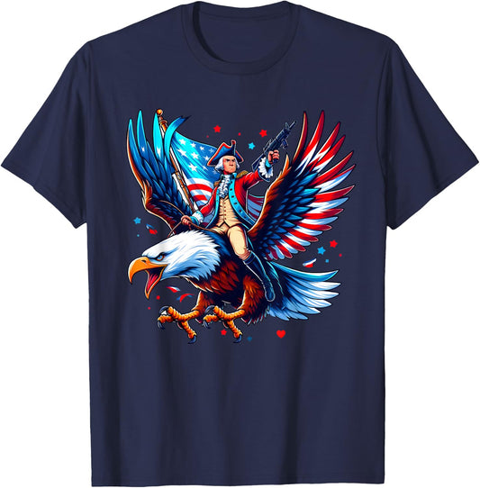 Eagle-Clad George Washington Patriot - 4th of July T-Shirt - T-Shirt | Navy
