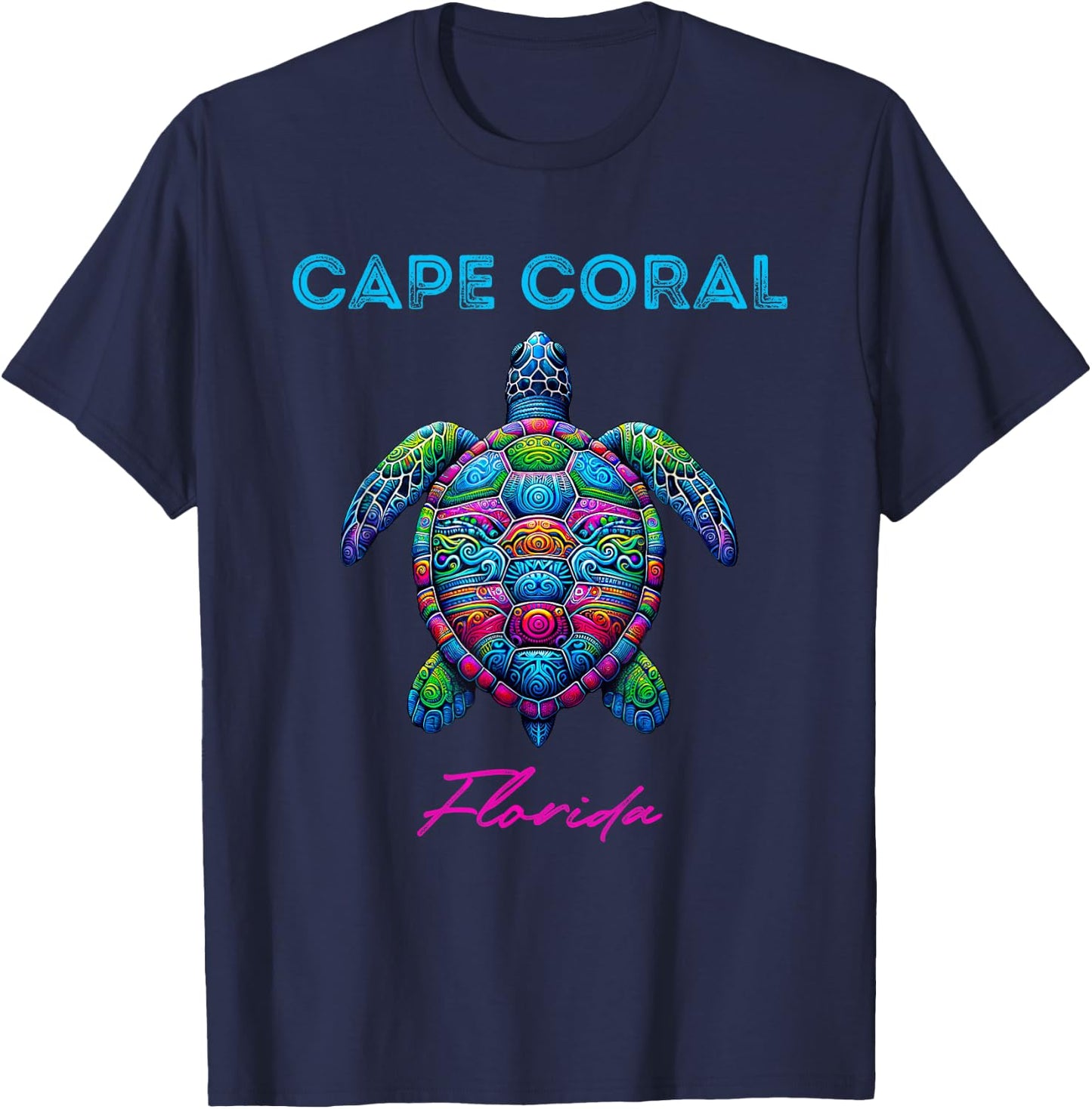 Cape Coral Florida Tribal Beach Sea Turtle T-Shirt - T-Shirt | Navy