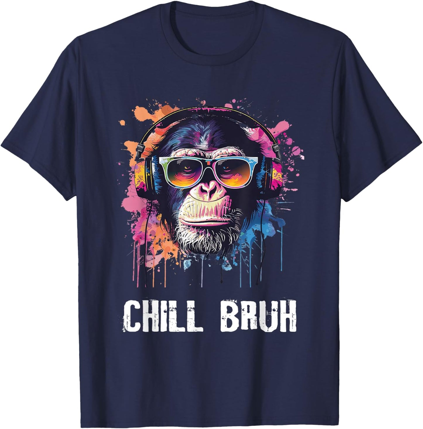 Chill Bruh DJ Monkey Sunglasses Teens Boys Men T-Shirt - T-Shirt | Navy