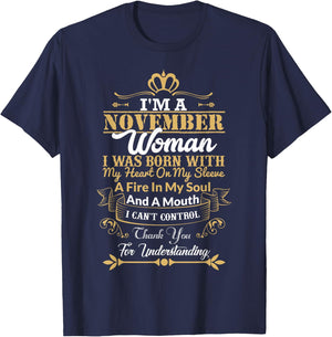 Woman Born In November Birthday Gift Shirt T-Shirt - T-Shirt | Navy