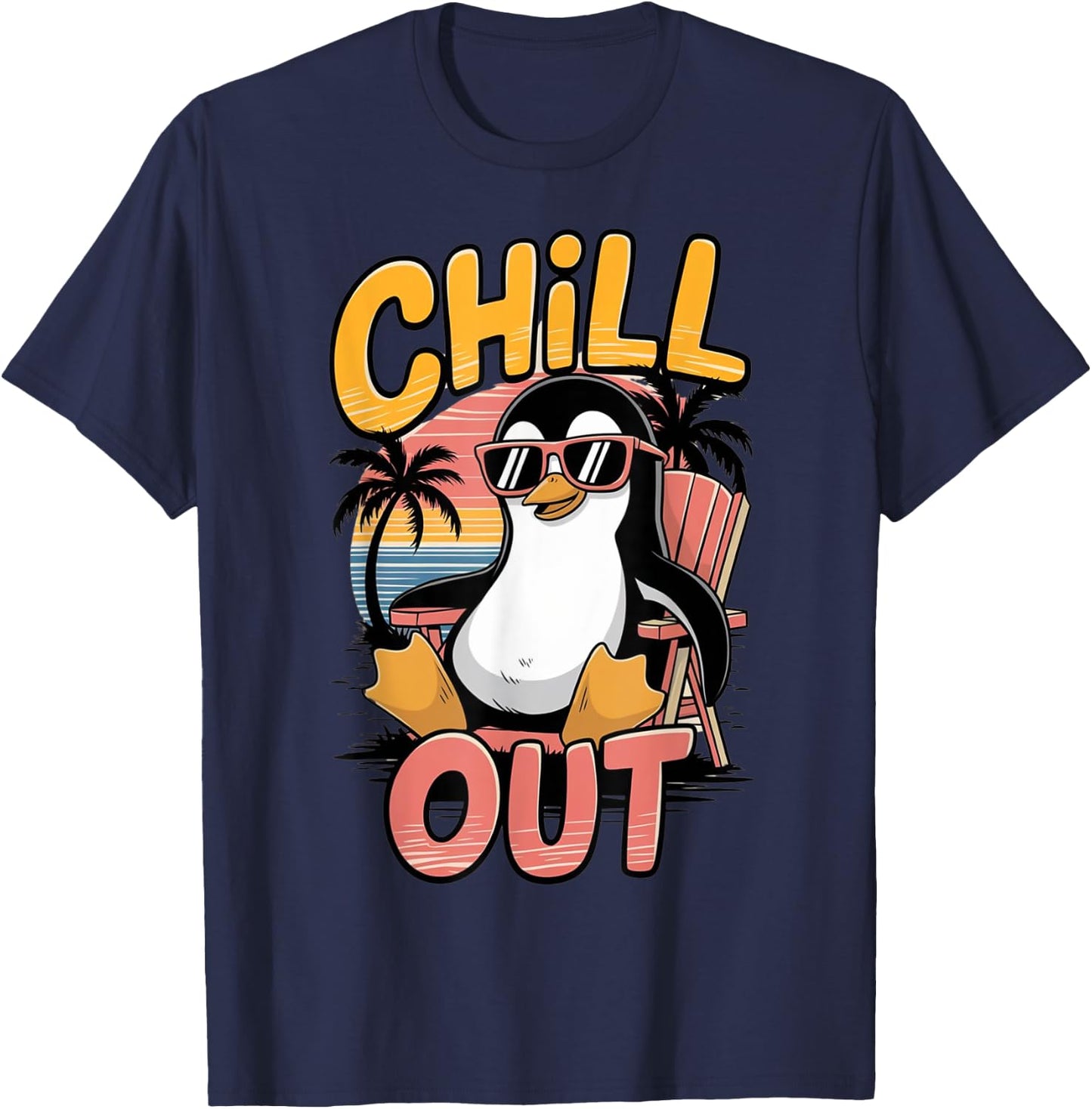Chill Out Penguin T-Shirt - T-Shirt | Navy