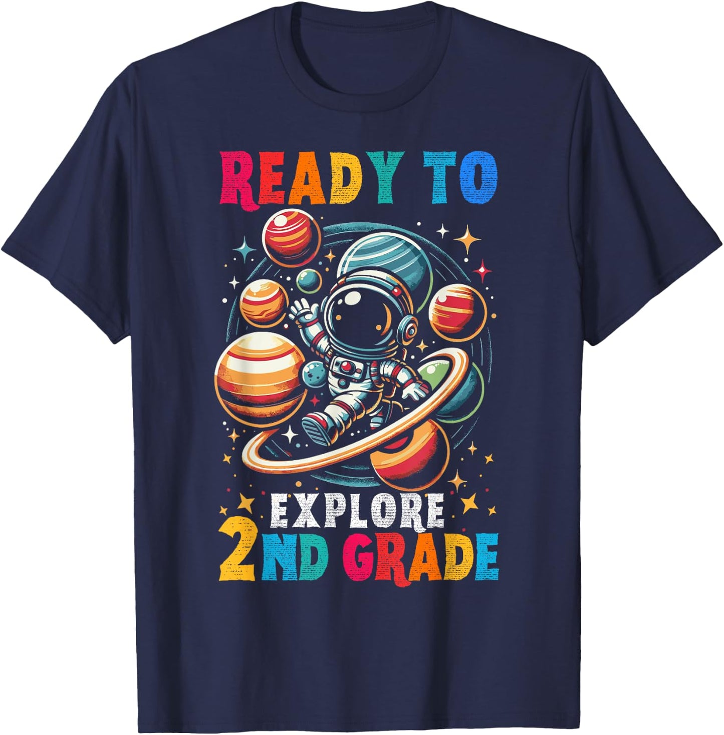 First day Kids Welcome back to School Astronaut 2nd grade T-Shirt - T-Shirt | Navy