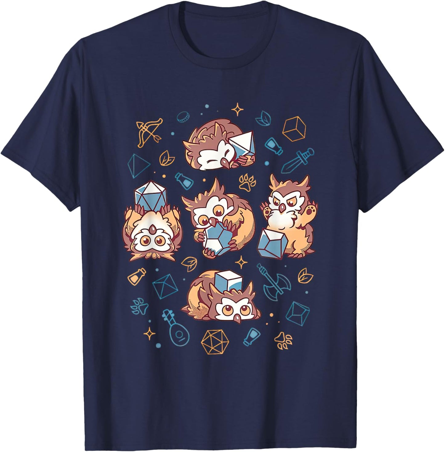 Cute Owl Beast Dice Funny Women T-Shirt - T-Shirt | Navy