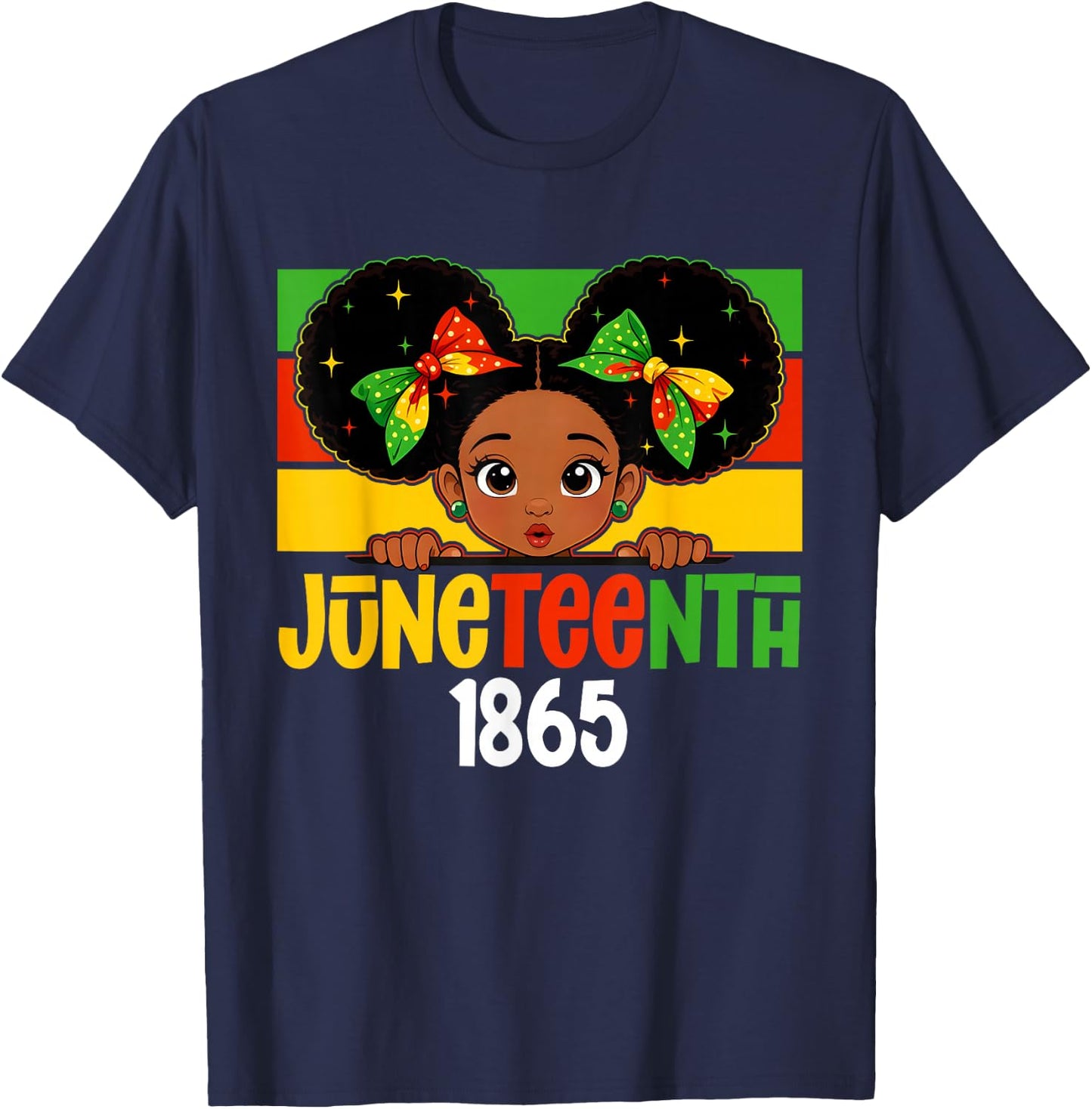 Juneteenth 1865 Afro Princess Bow Kids Girls Black History T-Shirt - T-Shirt | Navy
