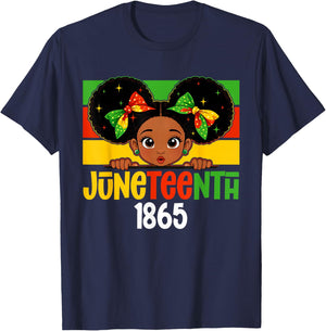 Juneteenth 1865 Afro Princess Bow Kids Girls Black History T-Shirt - T-Shirt | Navy