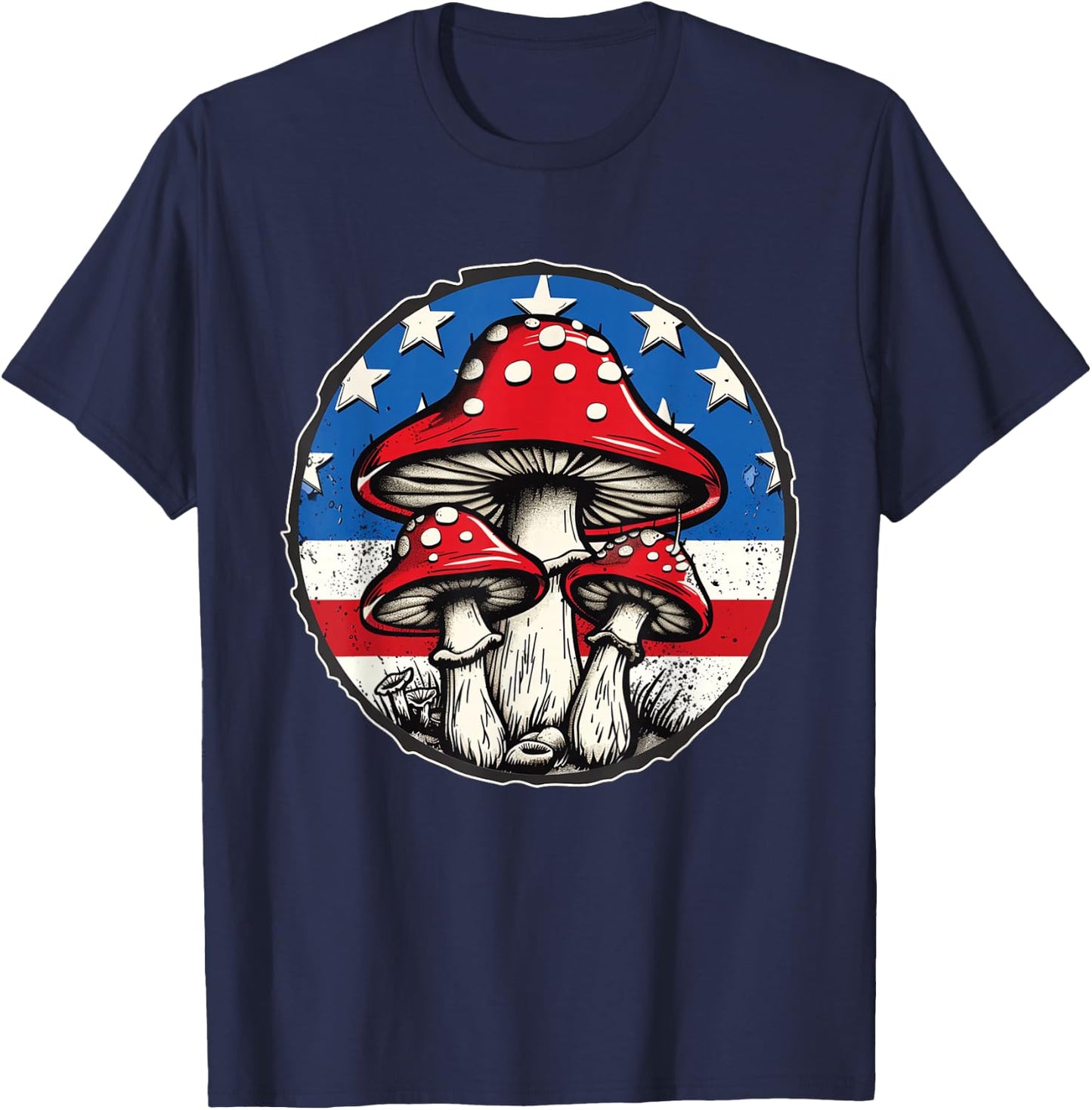 Funny Mushroom celebrates 4th of July Design American Flag T-Shirt - T-Shirt | Navy