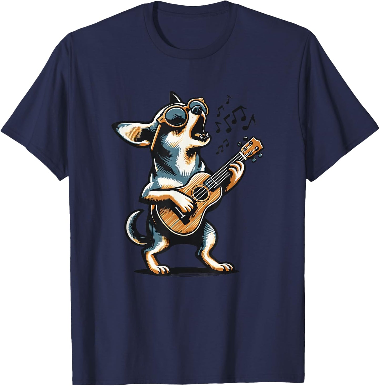 Dog Playing Guitar Singing Chihuahua Funny Dog Mariachi T-Shirt - T-Shirt | Navy