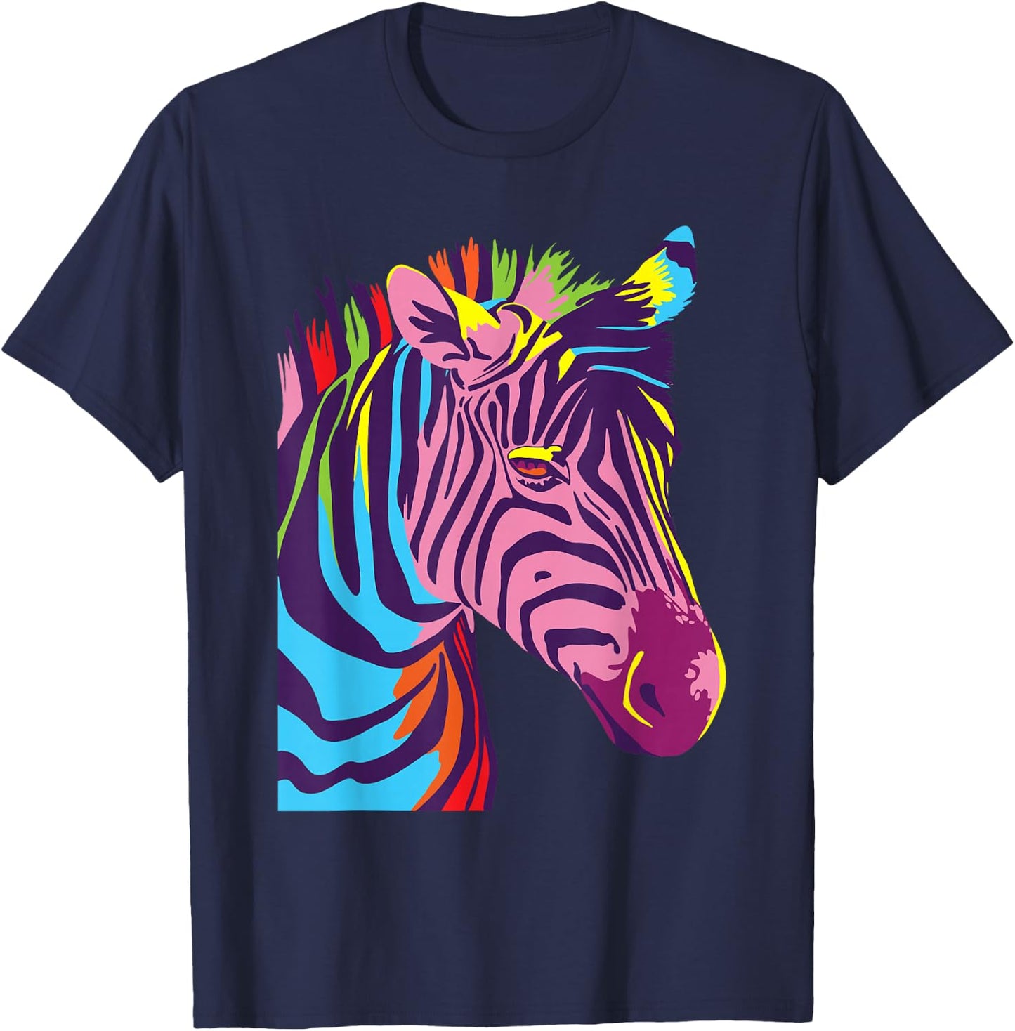 Colorful Zebra Head - Wildlife Biologist Zookeeper Zoologist T-Shirt - T-Shirt | Navy