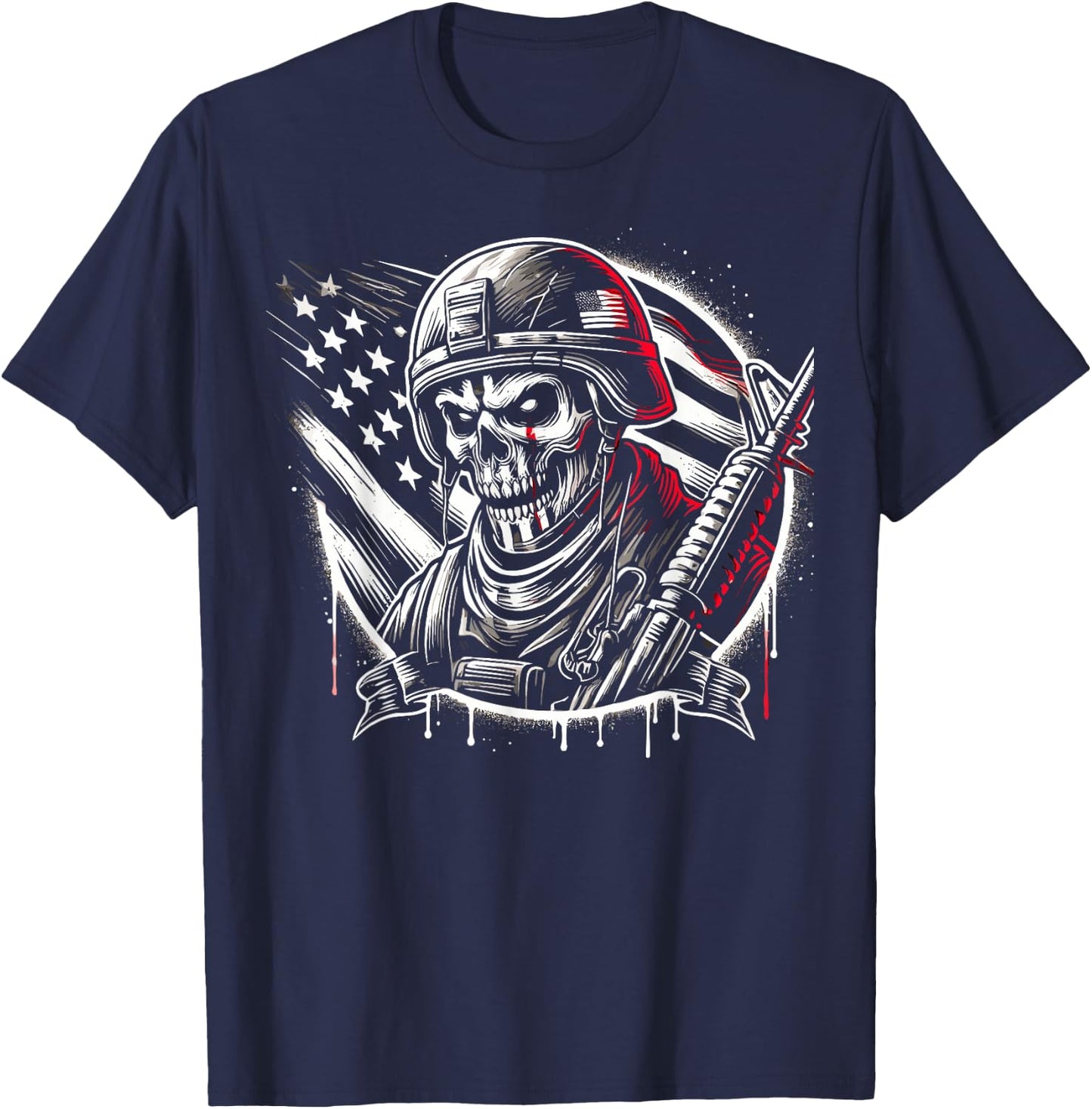 Skeleton Soldier Costume Soldier Military Uniform Halloween T-Shirt - T-Shirt | Navy