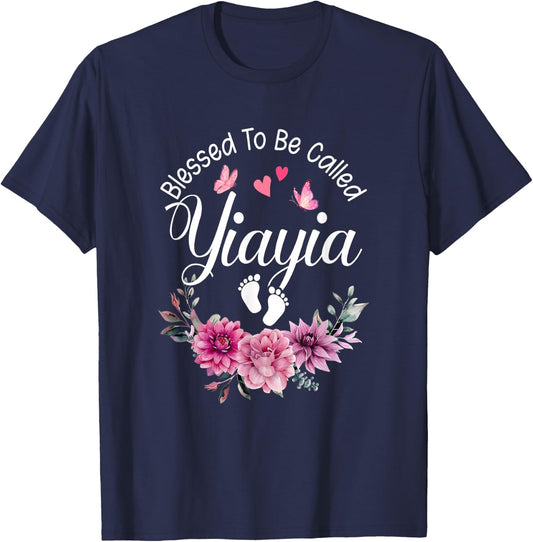 Blessed To Be Called Yiayia Women Floral Decor Yiayia T-Shirt - T-Shirt | Navy