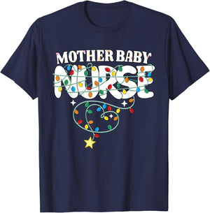 Mother Baby Nurse Christmas Postpartum Nursing NP RN Squad T-Shirt - T-Shirt | Navy