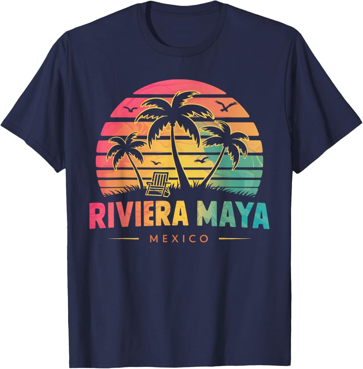 Riviera Maya Mexico Tropical Sunset beach Souvenir Vacation Men Women Kids T-Shirt - T-Shirt | Navy