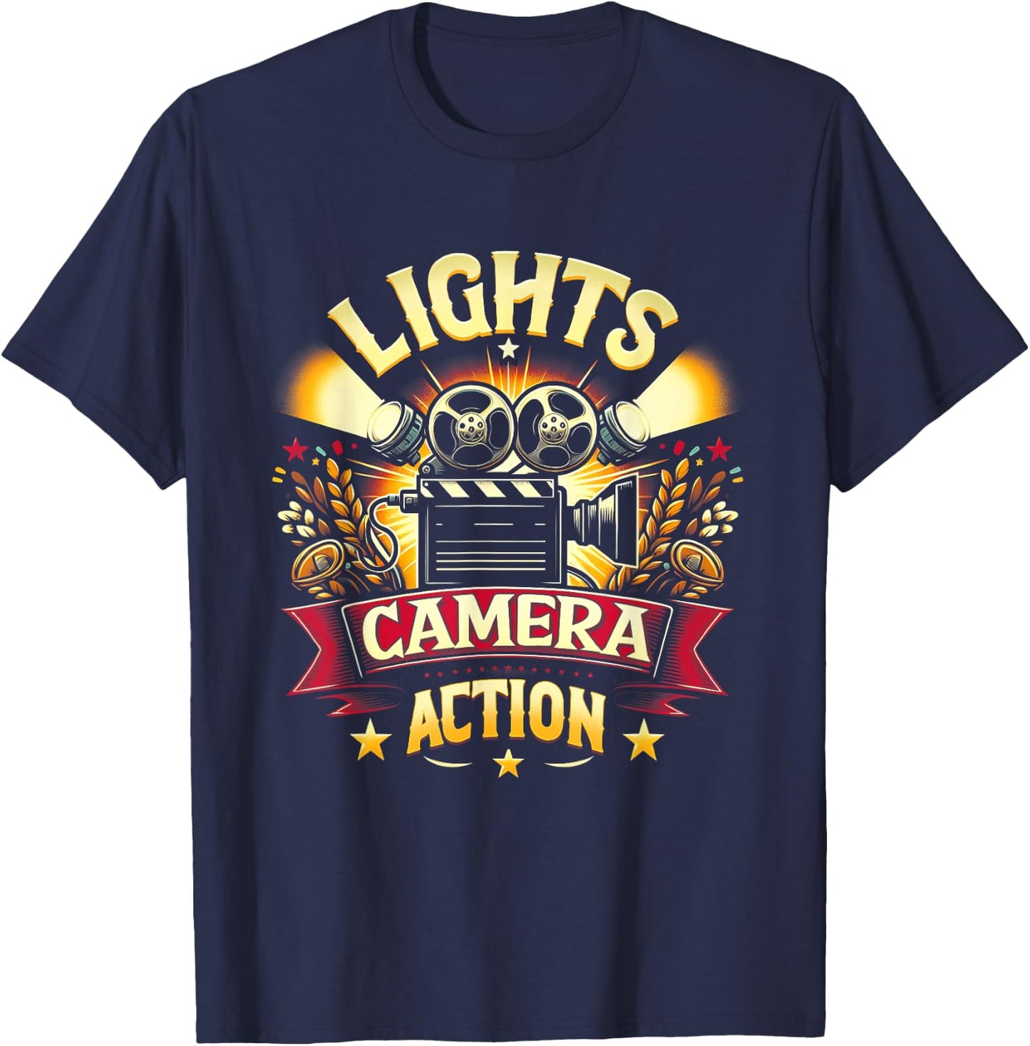 Lights Director Camera Movie Action Film Featuring A Film T-Shirt - T-Shirt | Navy
