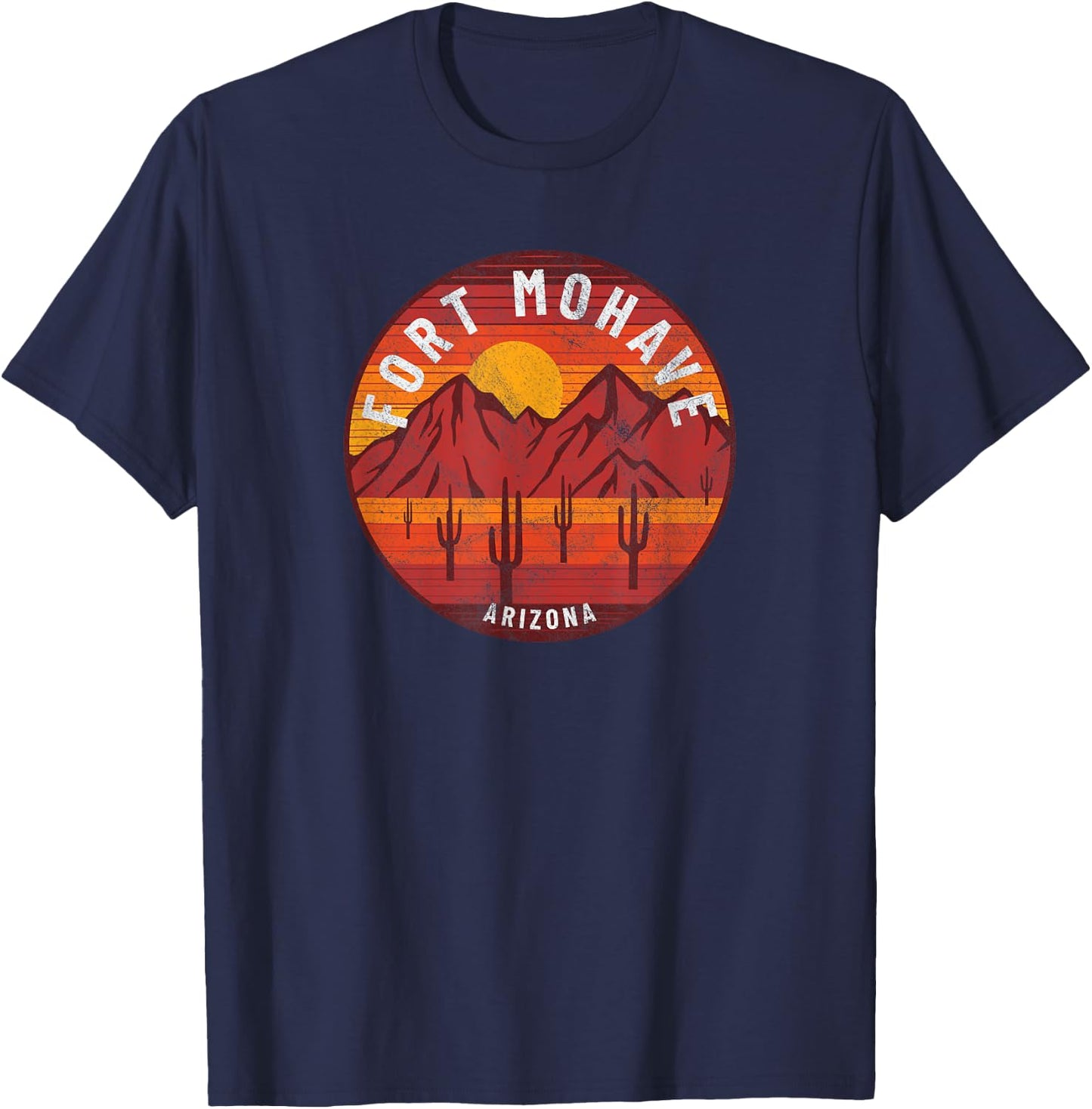 Fort Mohave Arizona Vintage Cactus Sunset Desert Landscape T-Shirt - T-Shirt | Navy
