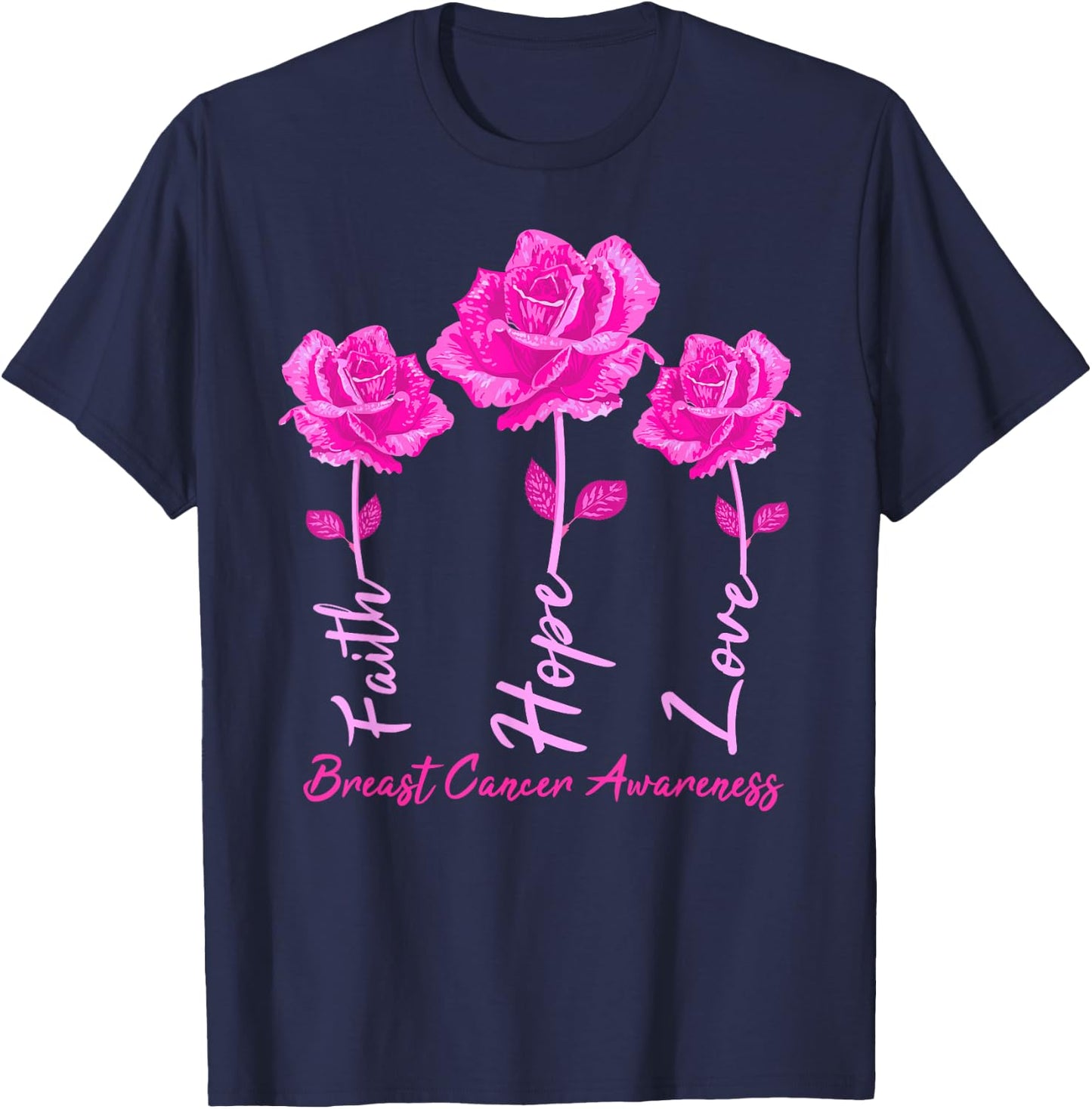 Faith Hope Love Men Pink Tulips Flowers T-Shirt - T-Shirt | Navy