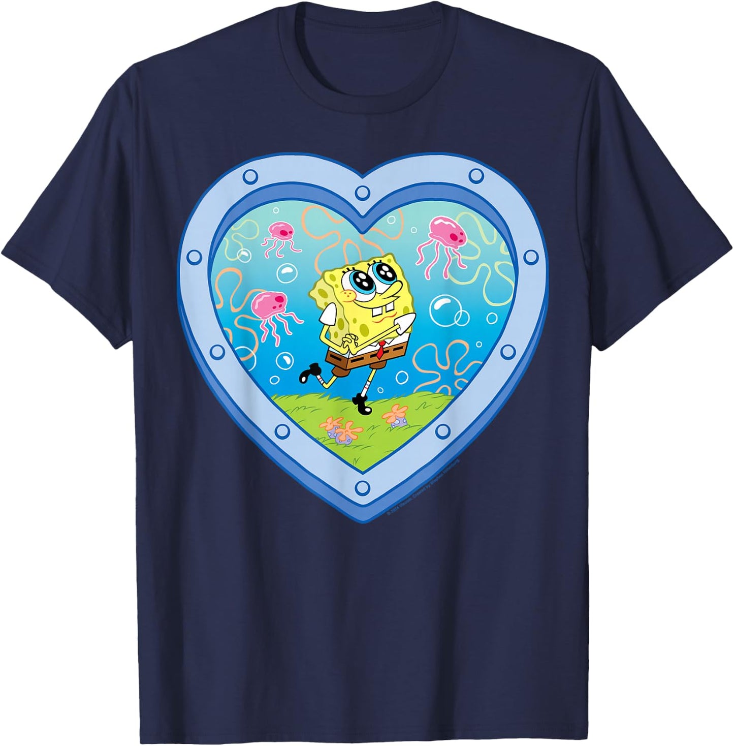 SpongeBob SquarePants - Smiling with Jellyfish Heart Window T-Shirt - T-Shirt | Navy