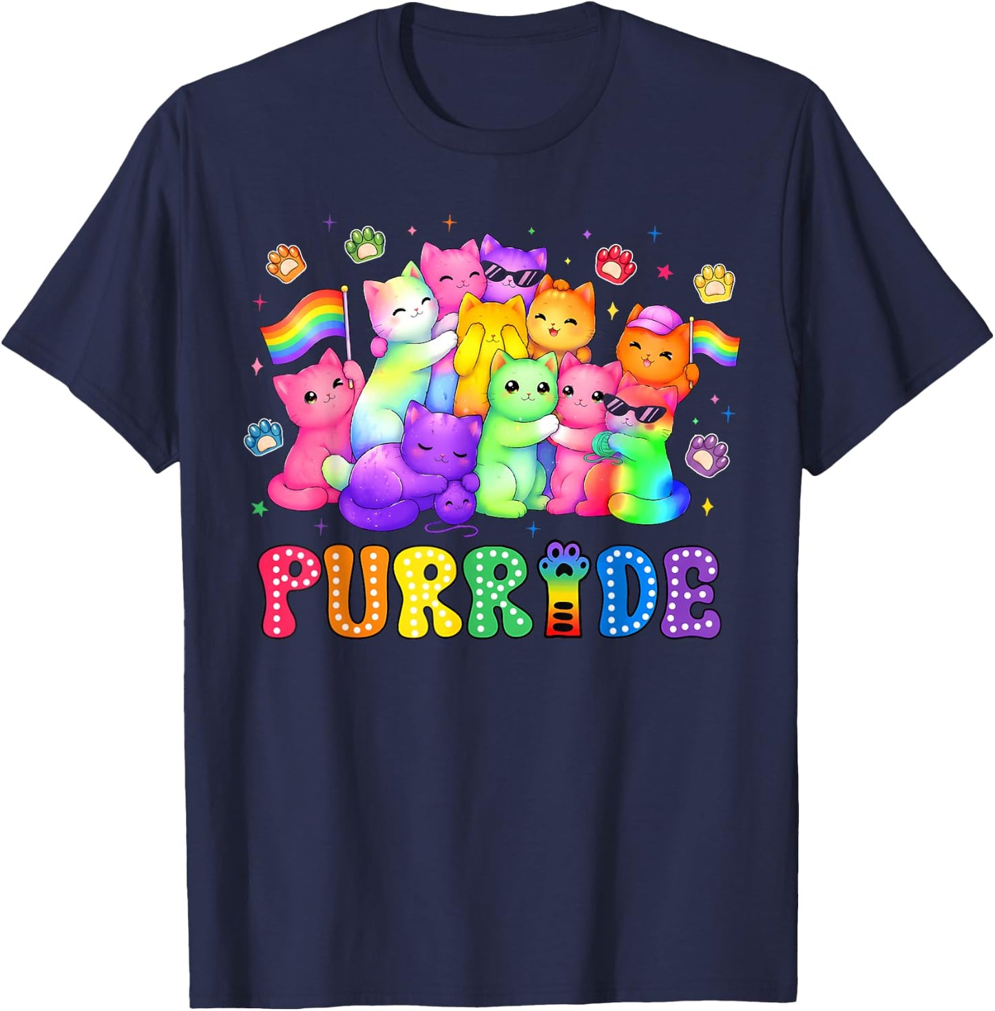 Cute Cat Pride Purride Rainbow LGBT Lovers Men Women Kid T-Shirt - T-Shirt | Navy