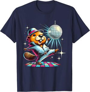 Aesthetic Beaver Dancing Disco T-Shirt - T-Shirt | Navy