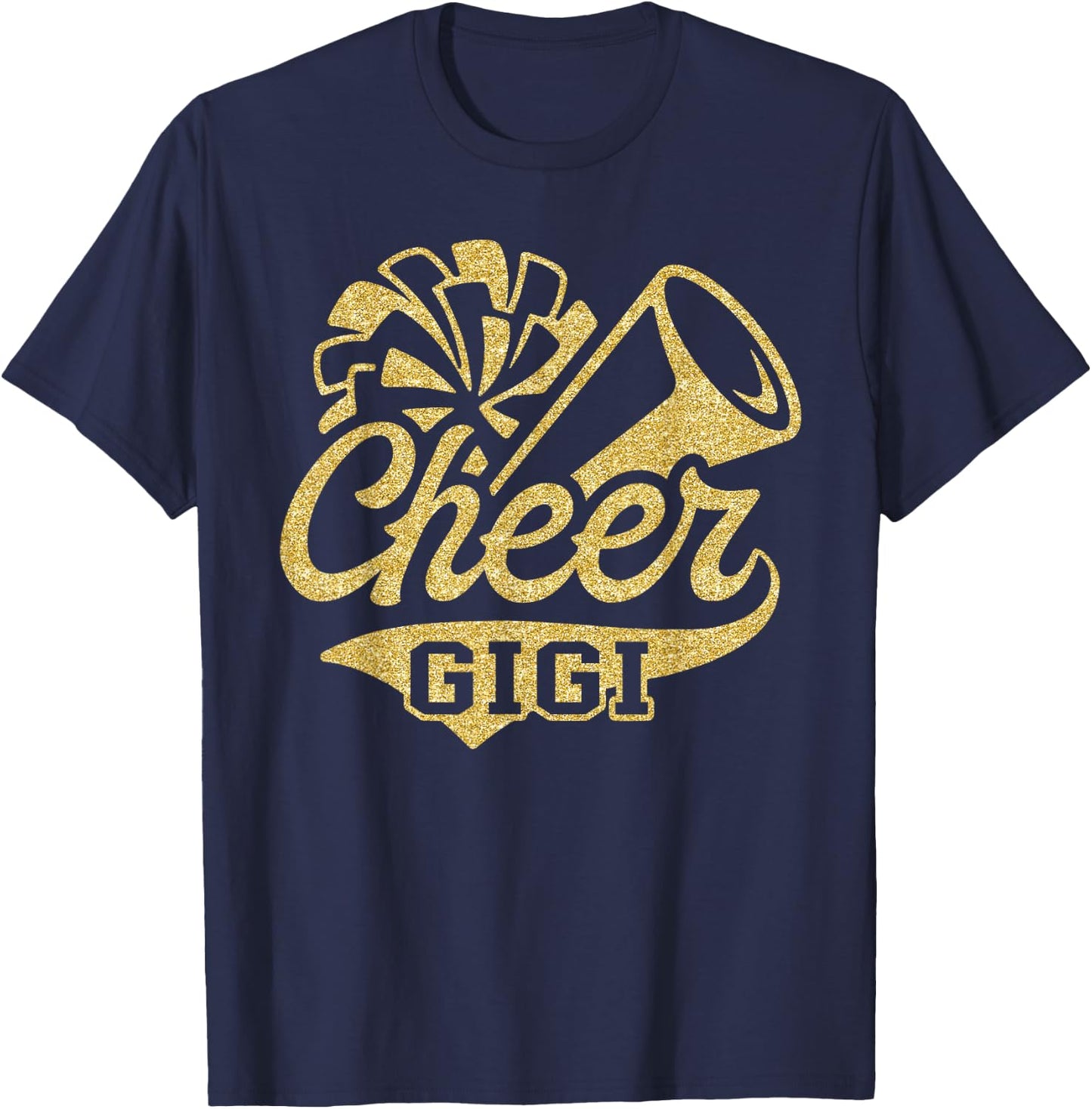 Cheer Gigi Biggest Fan Cheerleader Black Yellow Gold Pom Pom T-Shirt - T-Shirt | Navy