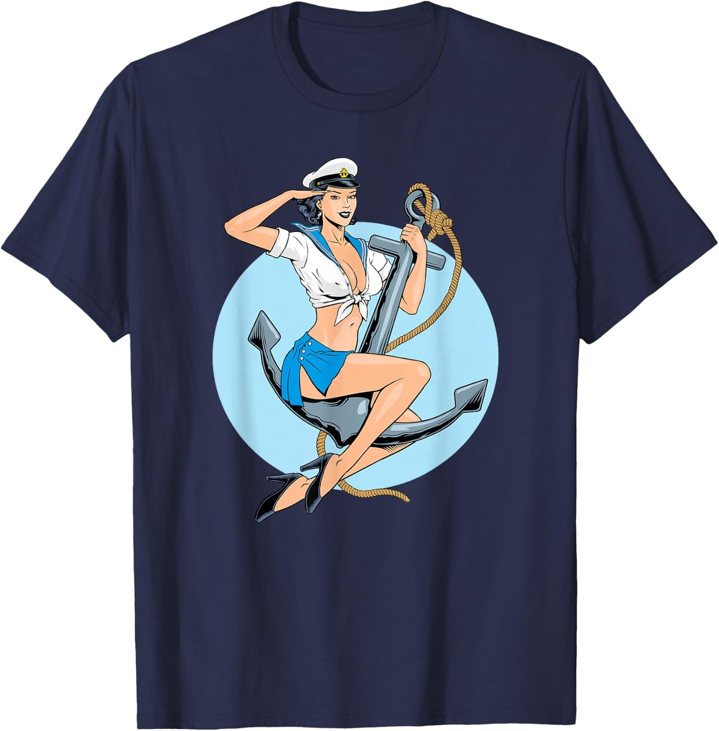 Retro Pin-Up Girl Anchor America Art Vintage Nostalgia T-Shirt - T-Shirt | Navy