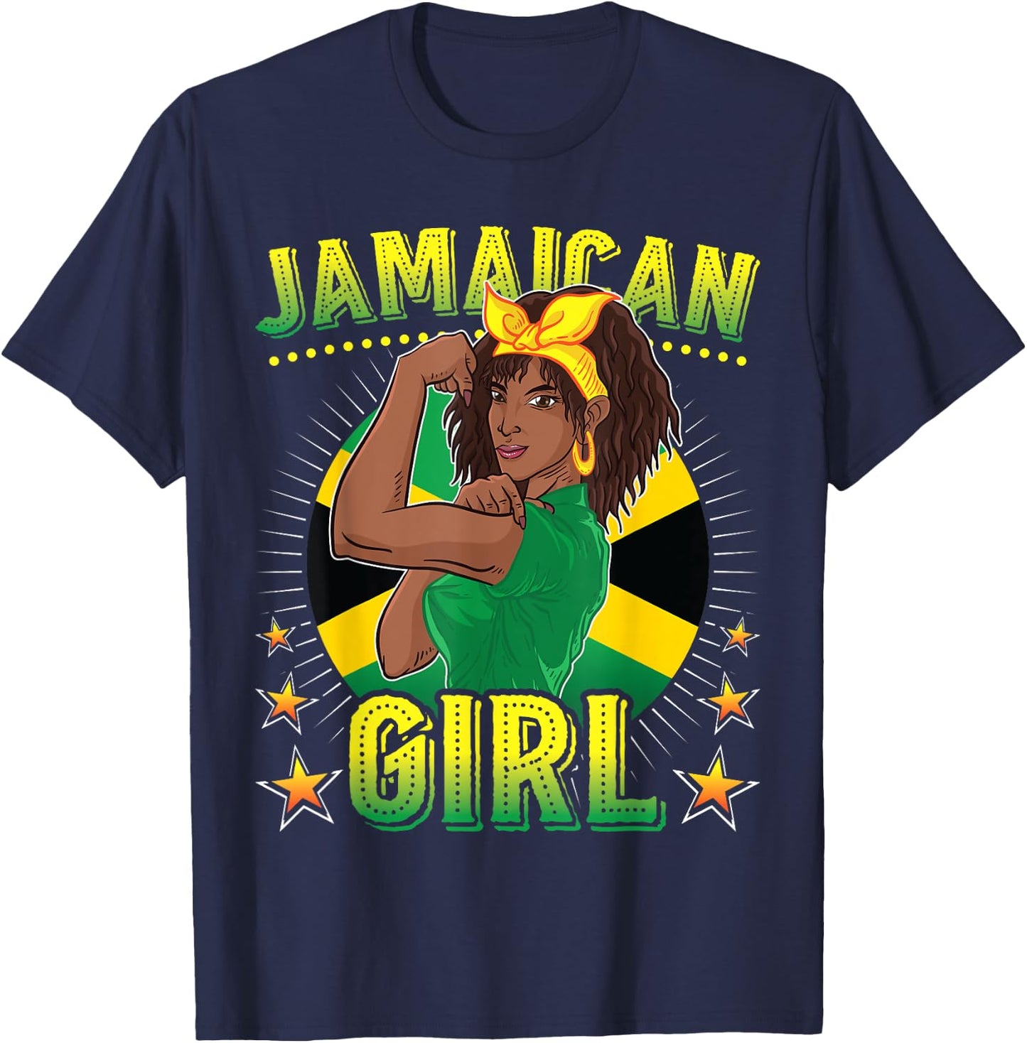 Jamaican Girl Queen Empress Rastafari Reggae Jamaica Flag T-Shirt - T-Shirt | Navy