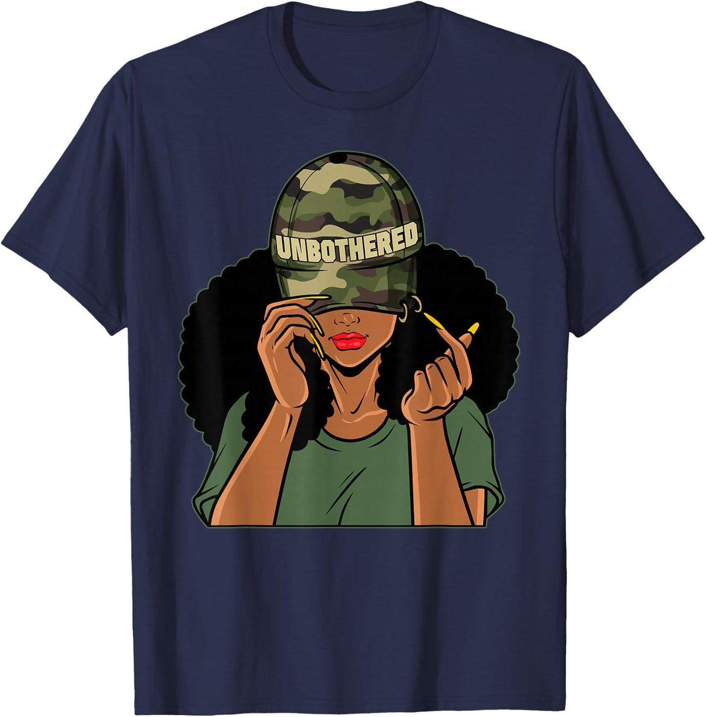 Unbothered Black Girl Camoflauge Afro Woman Black Queen T-Shirt - T-Shirt | Navy