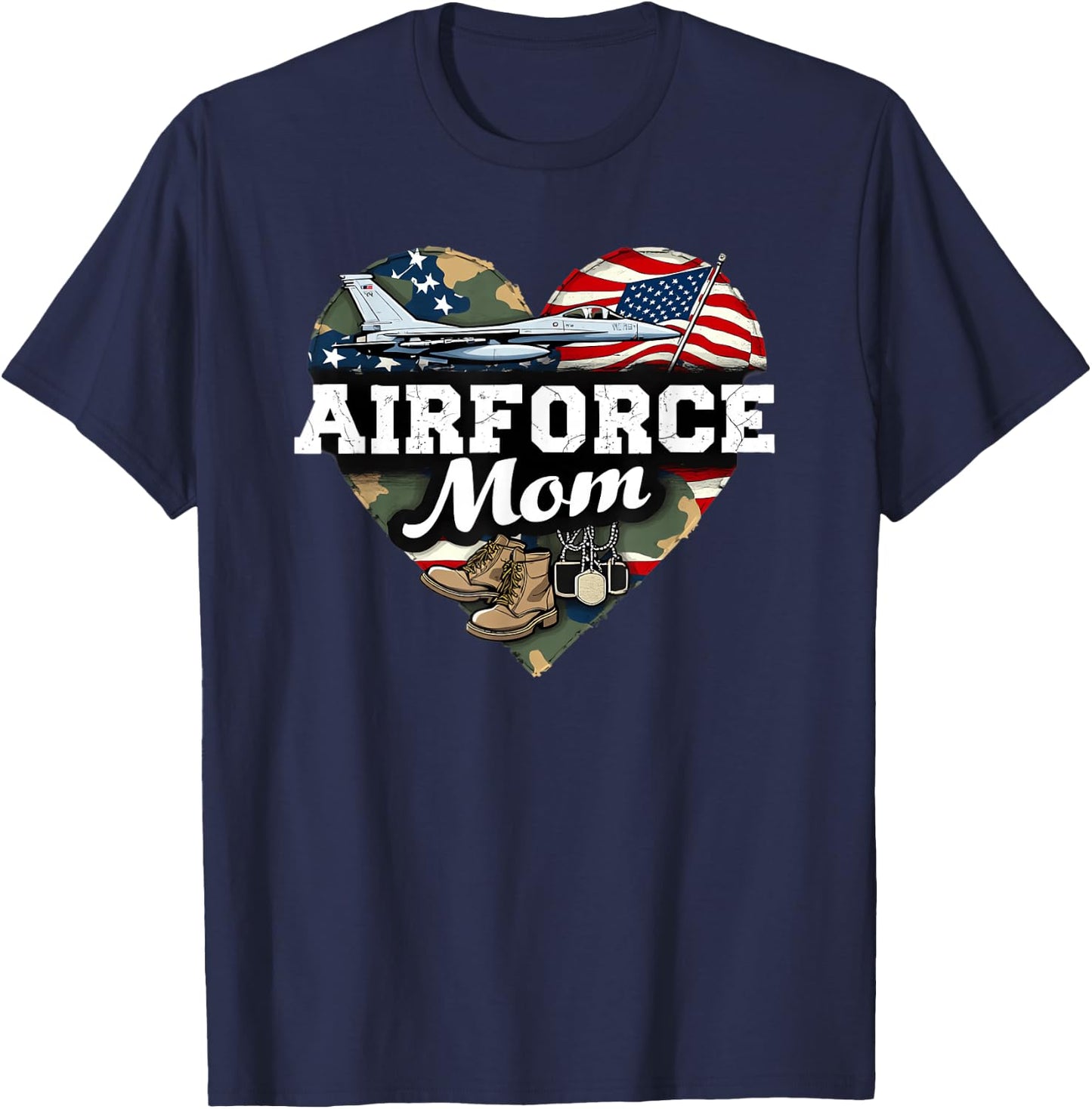 Air Force Mom Patriotic American Flag T-Shirt - T-Shirt | Navy
