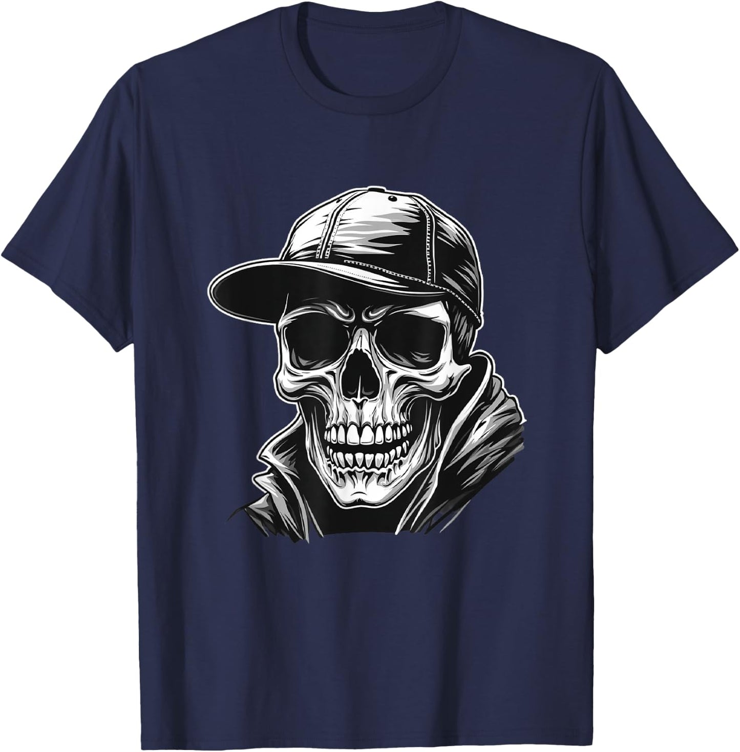 Rocker Skeleton Cap Skater Cool Halloween Punk Rock Men Boys T-Shirt - T-Shirt | Navy