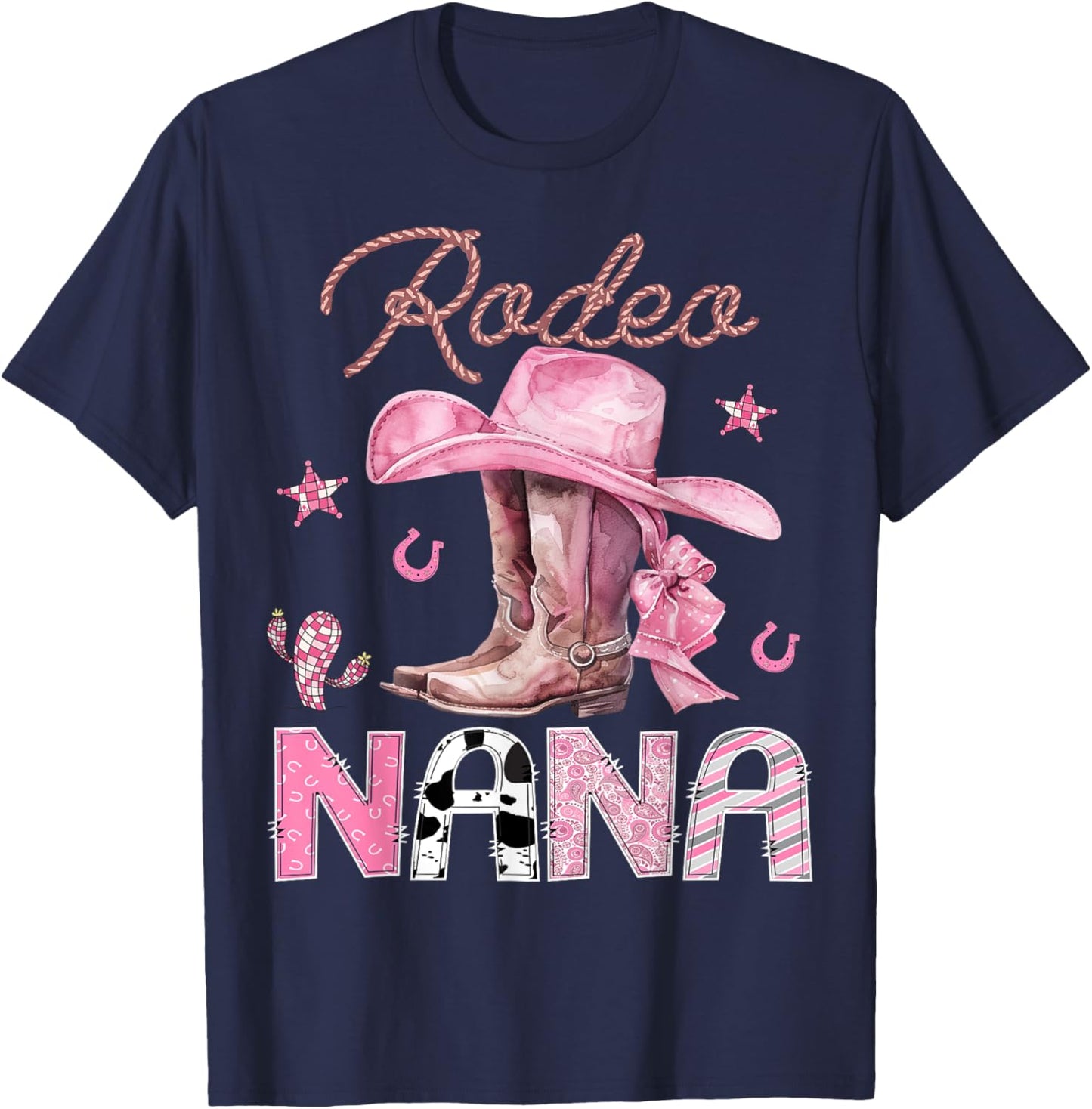 Rodeo Nana Pink Boots Coquette CowGirl Birthday Party T-Shirt - T-Shirt | Navy