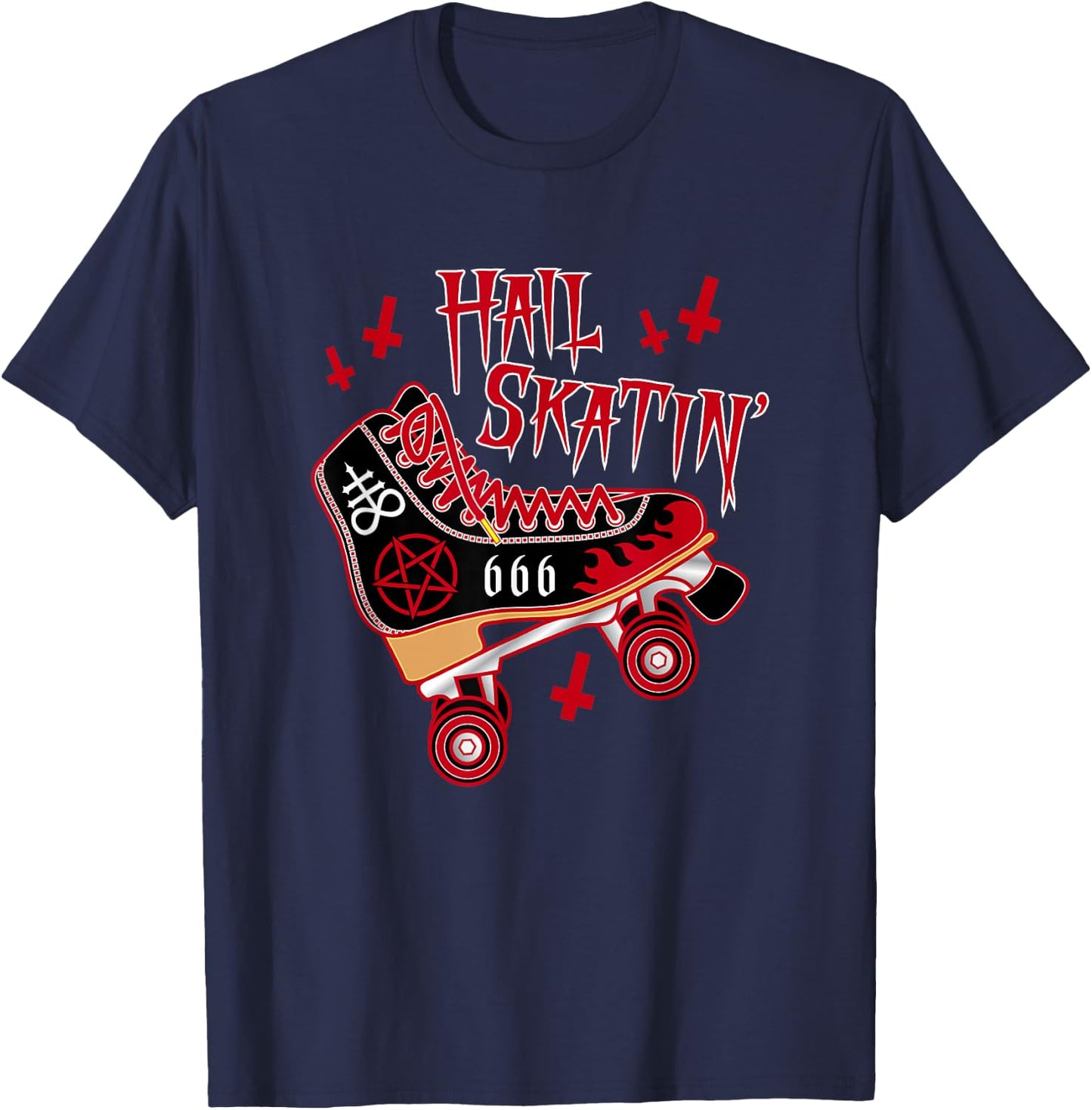 Satanic Hail Skatin Rollerskating Roller Skater Roller Derby T-Shirt - T-Shirt | Navy