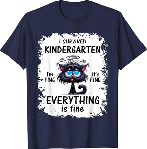 Funny Kindergarten Grad 2025 I Survived Kindergarten T-Shirt - T-Shirt | Navy