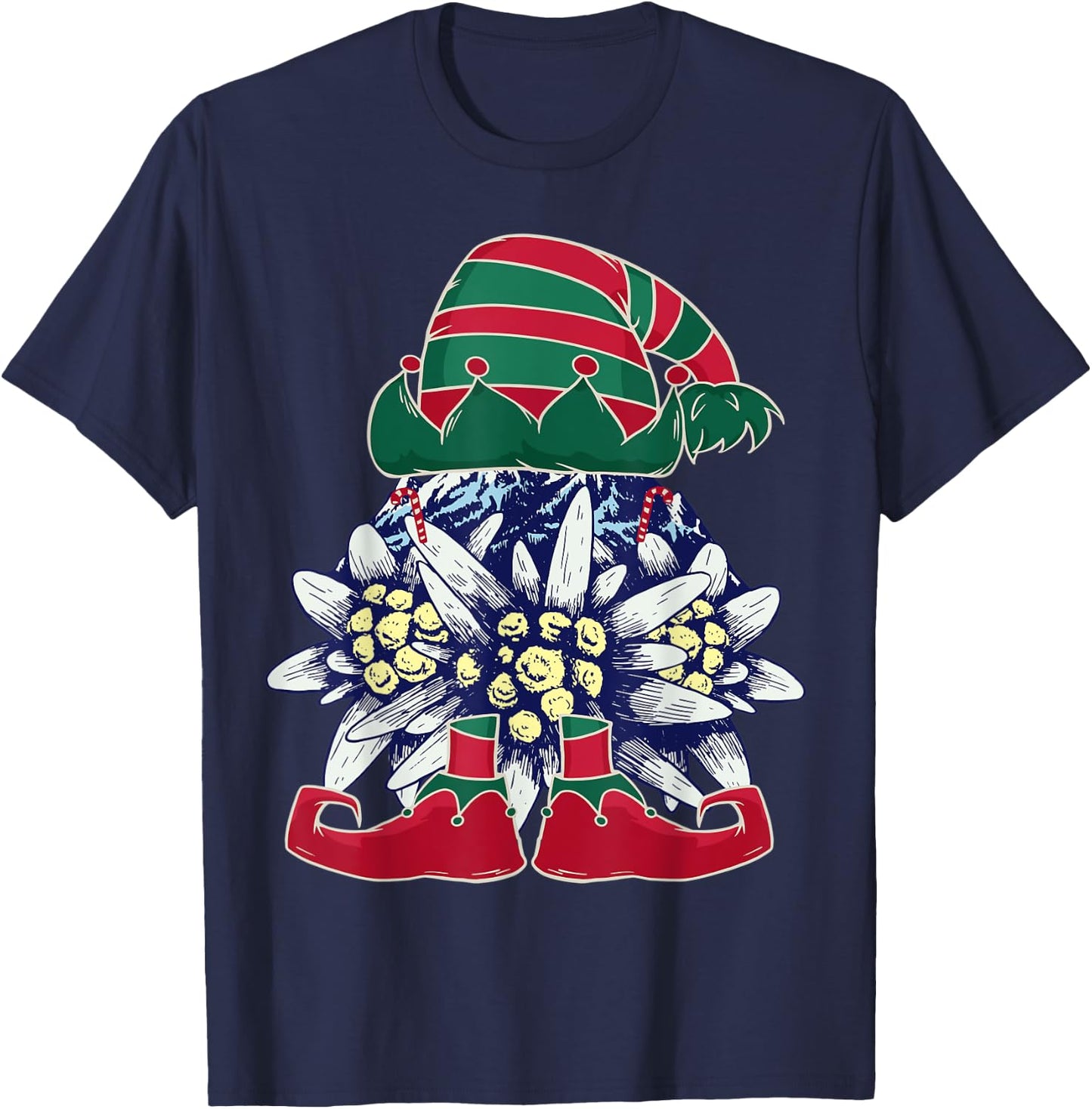 Edelweiss Elf Christmas Alps Hiking Switzerland Xmas T-Shirt - T-Shirt | Navy