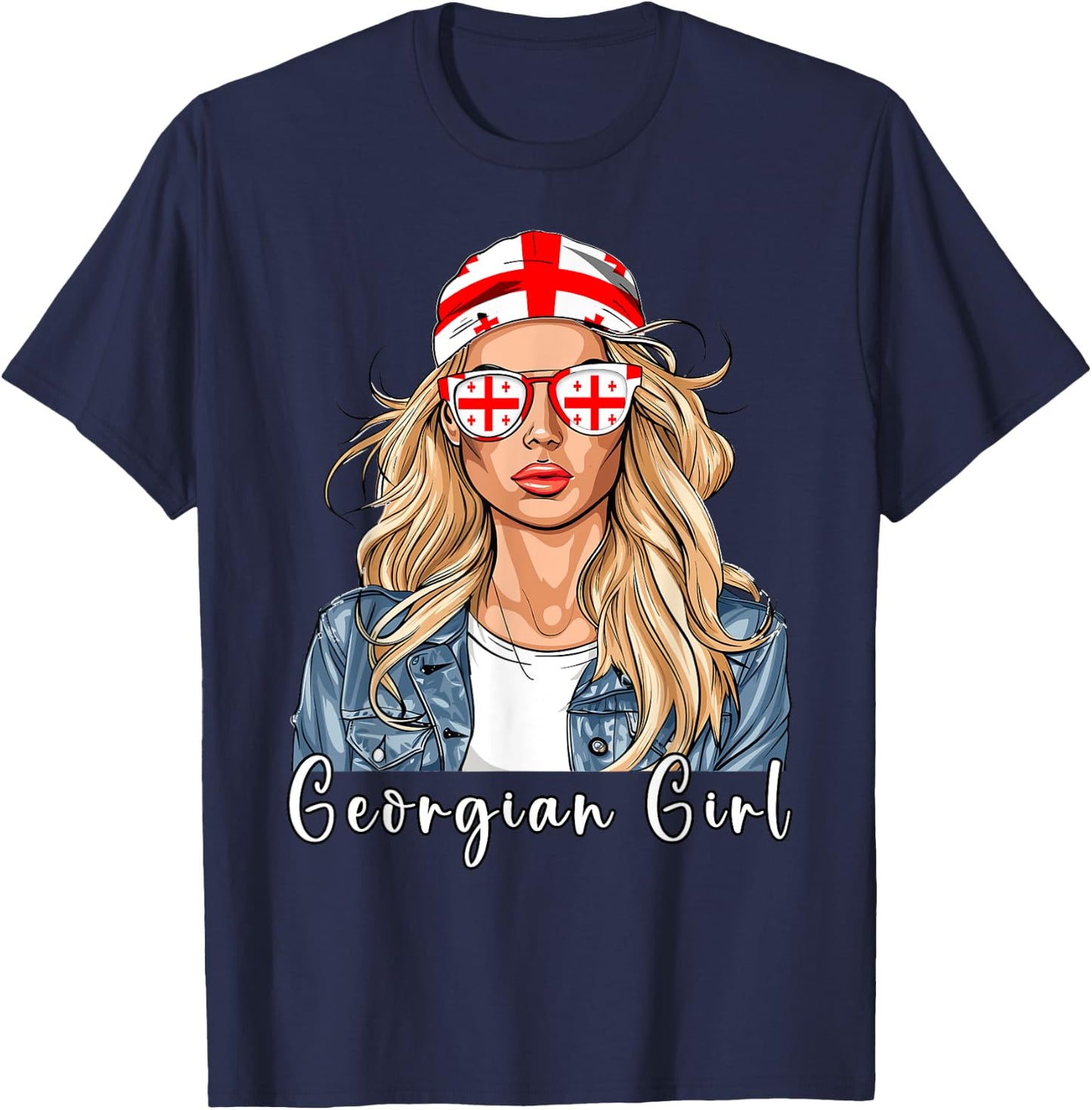 Georgian Flag Souvenirs Woman Girl Products Georgia T-Shirt - T-Shirt | Navy