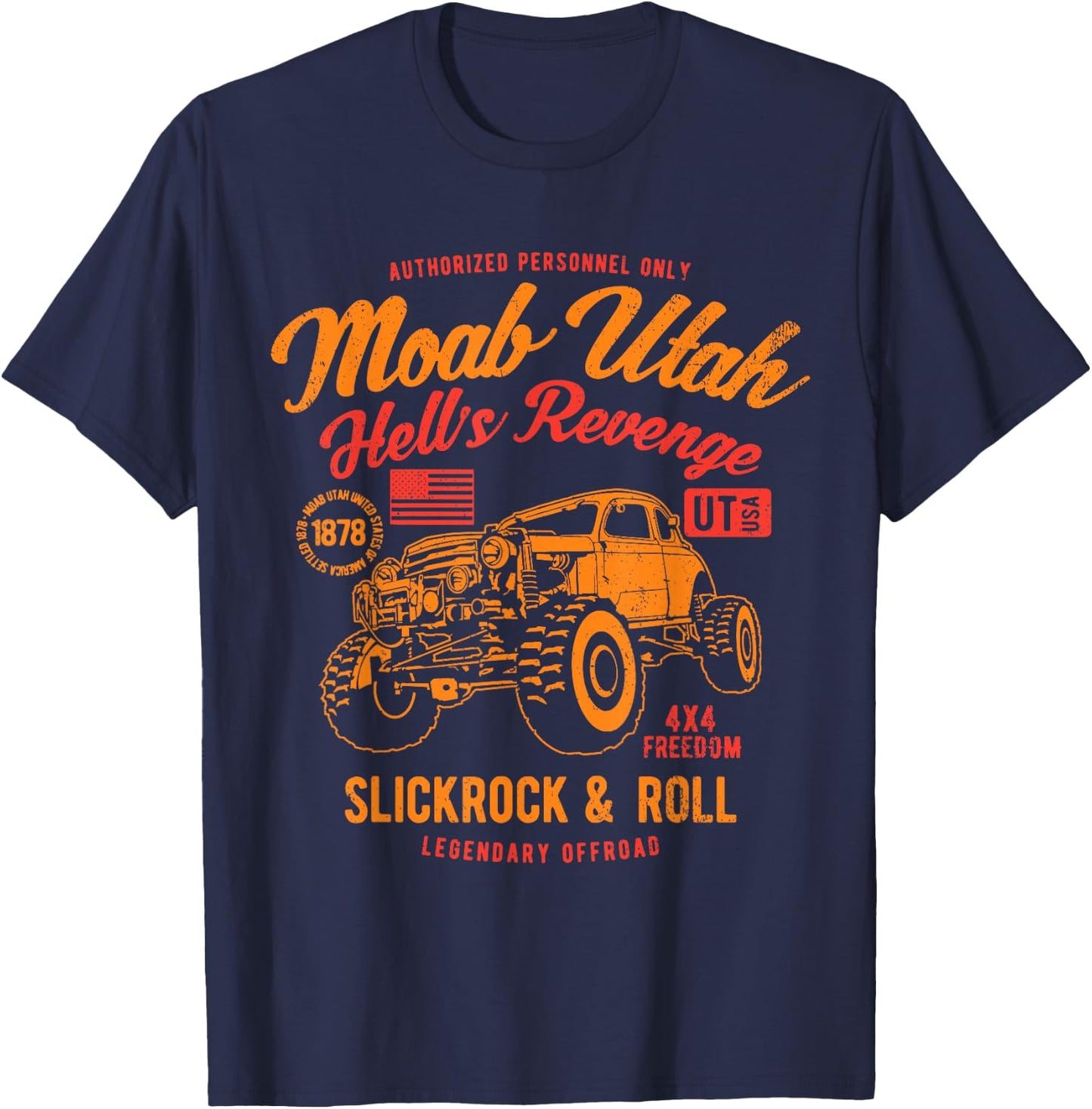 Moab Utah Hells Revenge 4x4 Vintage Distressed Style Design T-Shirt - T-Shirt | Navy
