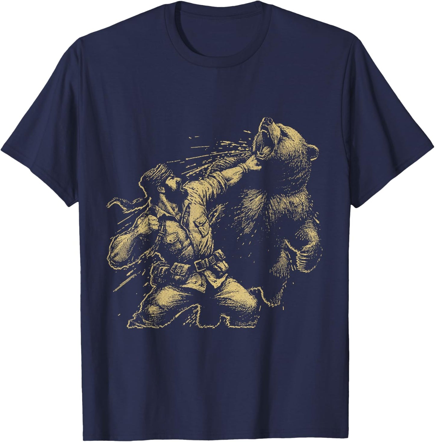 Bear Funny Man Punching Bear Retro Vintage Hunting Camping T-Shirt - T-Shirt | Navy