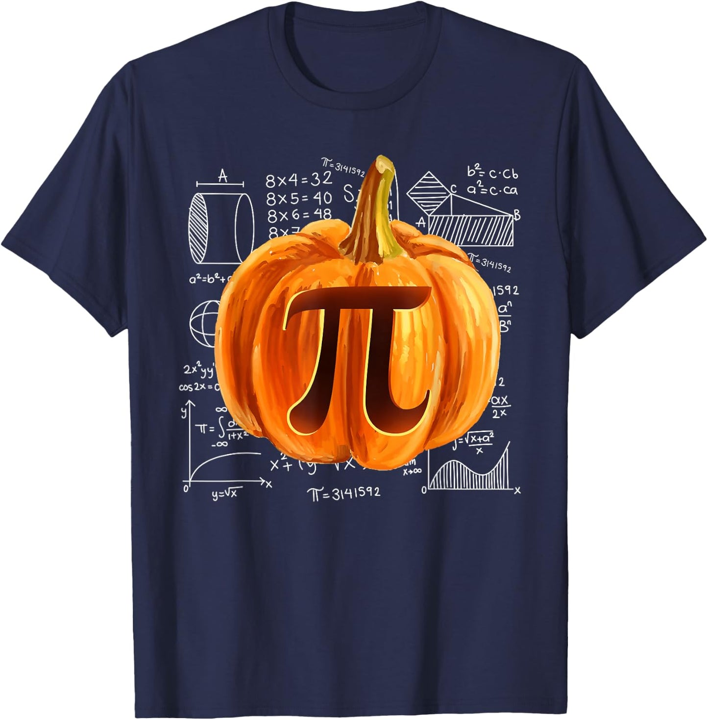 Funny Pumpkin Pie Halloween Thanksgiving Math Teacher Pi Day T-Shirt - T-Shirt | Navy