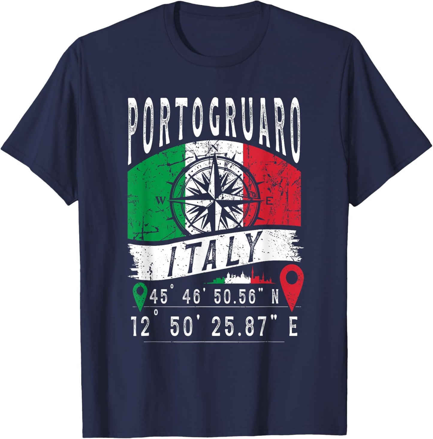 Portogruaro Italy Flag Italia GPS Coordinates Of Portogruaro T-Shirt - T-Shirt | Navy